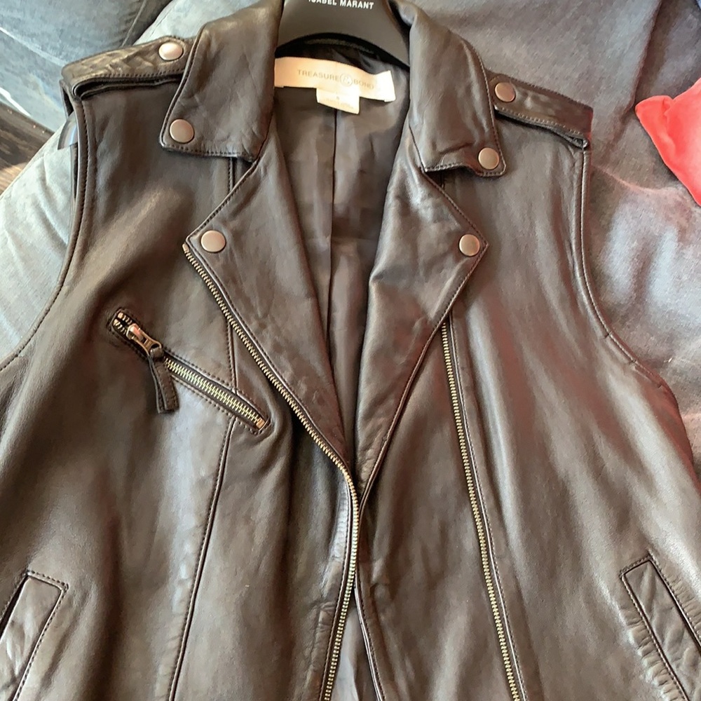 Treasure and Bond: Black Leather Moto Vest - Picture 3 of 6